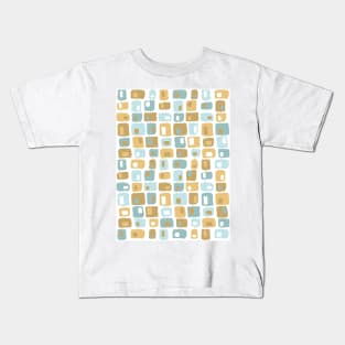 Funky Squares Retro Pattern Aqua, Gold Yellow Kids T-Shirt